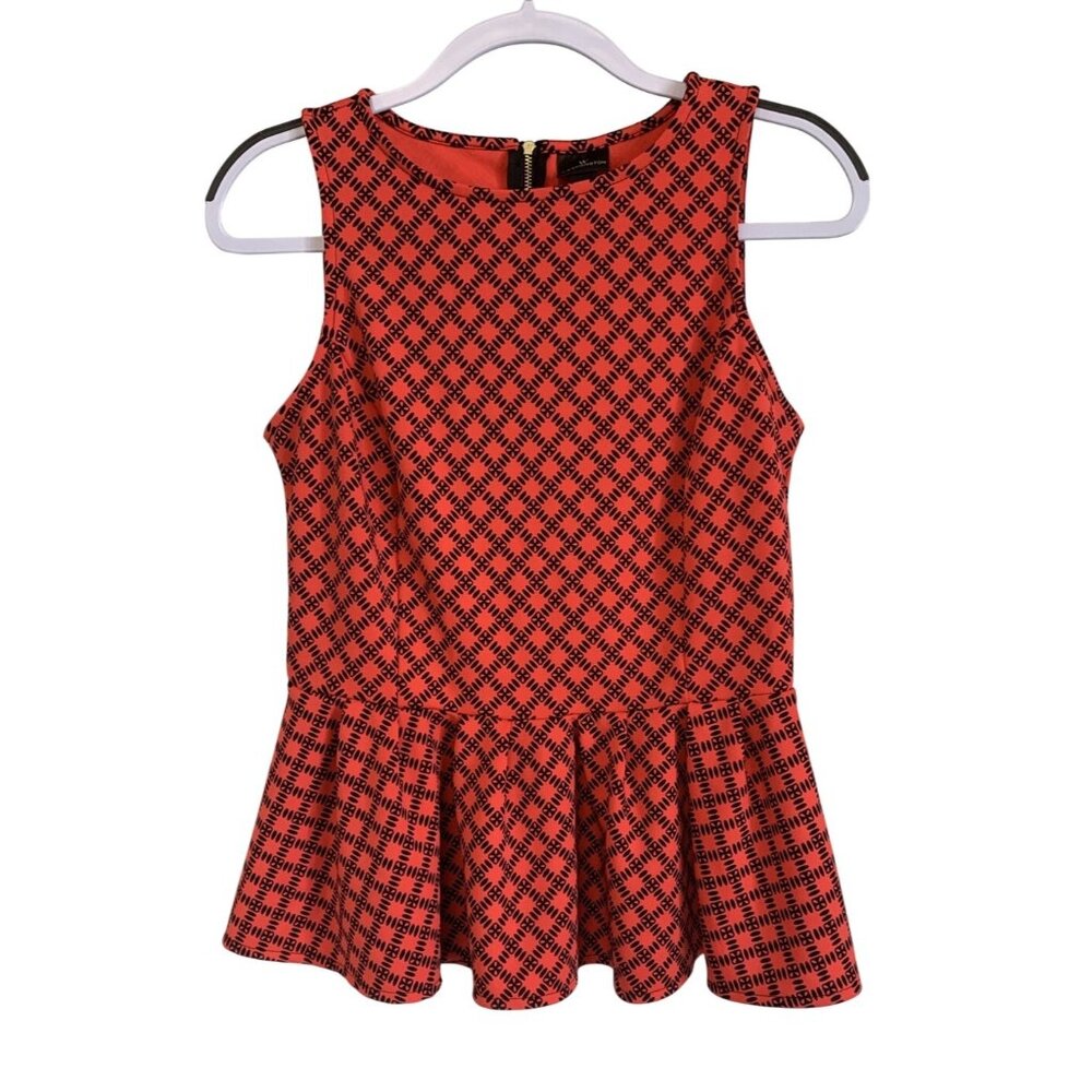 Worthington Red & Black Geometric Peplum Top Medium